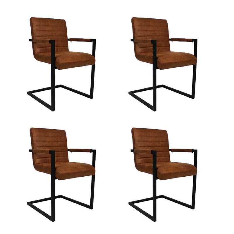 Foto van Bronx71 industriële eetkamerstoel block cognac eco-leer - eetkamerstoelen set van 4.