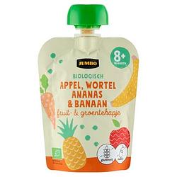 Foto van Jumbo biologisch fruit & groentehapje 8+ maanden appel, wortel, ananas & banaan 90g