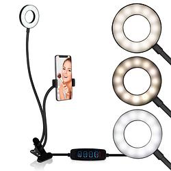 Foto van Grundig selfie studio ringlamp - ringlight - ringlicht - selfie lamp - social media en vlogs - met tafelklem