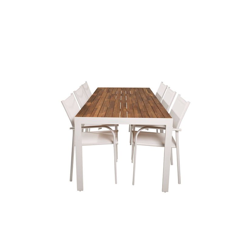 Foto van Bois tuinmeubelset tafel 90x205cm en 6 stoel santorini wit, naturel.