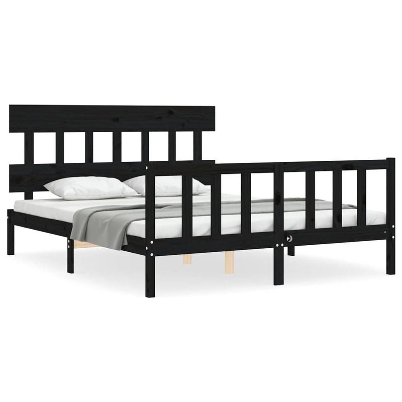 Foto van The living store bedframe grenenhout - massief - 205.5 x 165.5 x 81 cm - zwart