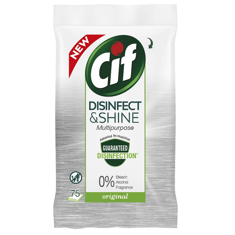 Foto van Cif schoonmaakproduct disinfect & shine multi use 75 pc