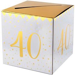 Foto van Enveloppendoos - verjaardag - 40 jaar - wit/goud - karton - 20 x 20 cm - feestdecoratievoorwerp