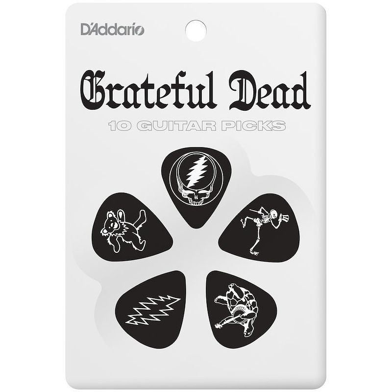 Foto van D'saddario grateful dead icons plectrums zwart celluloid medium 10-pack