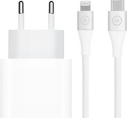 Foto van Apple power delivery oplader 20w + bluebuilt lightning kabel 3m nylon wit