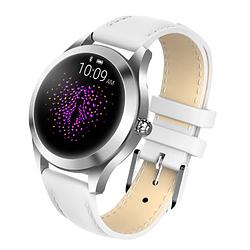 Foto van Luxe smartwatch voor vrouwen - android en ios - met bluetooth - witten leren band