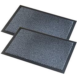 Foto van 2x stuks deurmatten/schoonloopmatten faro zwart grijs 60 x 80 cm - deurmatten