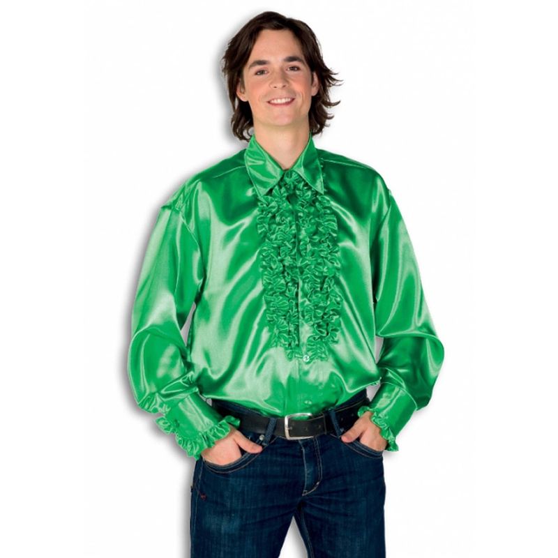 Foto van Luxe heren rouche overhemd groene 56 (2xl) - carnavalsblouses