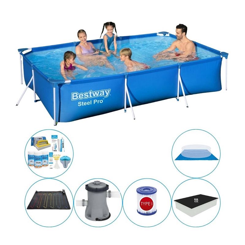 Foto van Bestway steel pro rechthoekig zwembad - 300 x 201 x 66 cm - blauw - inclusief toebehoren