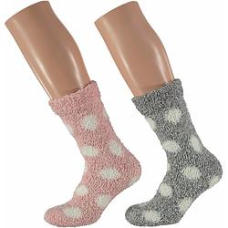 Foto van Huis/bank dames sokken met stippen roze en grijs - huissokken