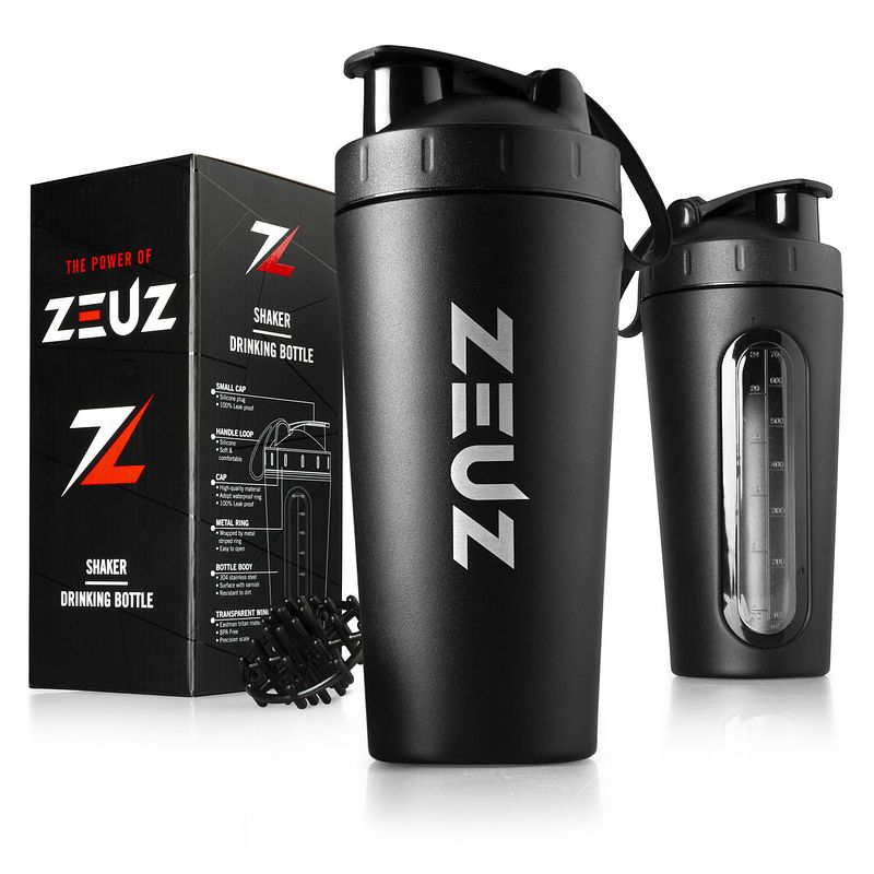 Foto van Zeuz® premium rvs shakebeker - proteïne shaker - shake beker - bpa vrij - 700 ml - mat zwart