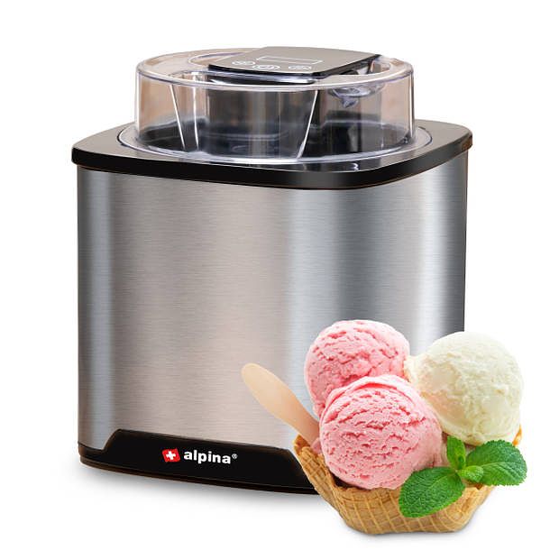 Foto van Alpina ice cream maker - roomijs, frozen yoghurt, sorbet, etc - 2 l - zelfuitschakeling - rvs - zilverkleurig