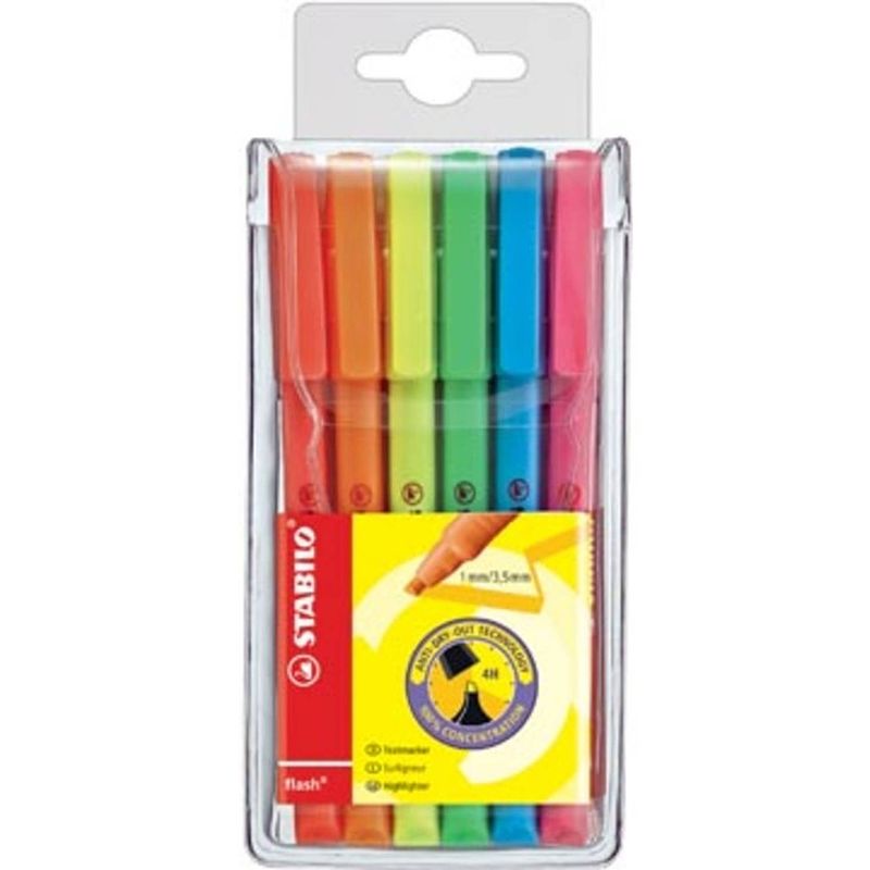 Foto van Stabilo markeerstift flash, etui van 6 stuks in geassorteerde kleuren