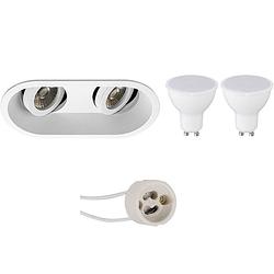 Foto van Led spot set - pragmi zano pro - gu10 fitting - dimbaar - inbouw ovaal dubbel - mat wit - 6w - natuurlijk wit 4200k -