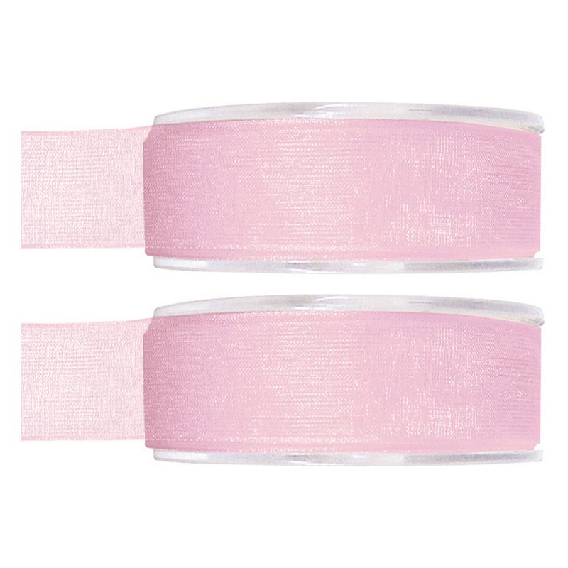 Foto van 2x hobby/decoratie roze organza sierlinten 2,5 cm/25 mm x 20 meter - cadeaulinten