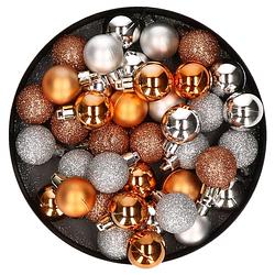 Foto van Kleine kunststof kerstversiering 40x stuks set en 3 cm kerstballen in het zilver en koper - kerstbal