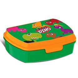 Foto van Crazy dino broodtrommel/lunchbox voor kinderen - groen - kunststof - 20 x 10 cm - lunchboxen