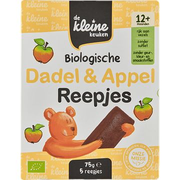 Foto van De kleine keuken biologische dadel & appel reepjes 12+ maanden 5 stuks 75g bij jumbo