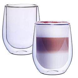 Foto van Blauwe dubbelwandige koffieglazen - dubbelwandige theeglazen - cappuccino glazen - 300ml - set van 2
