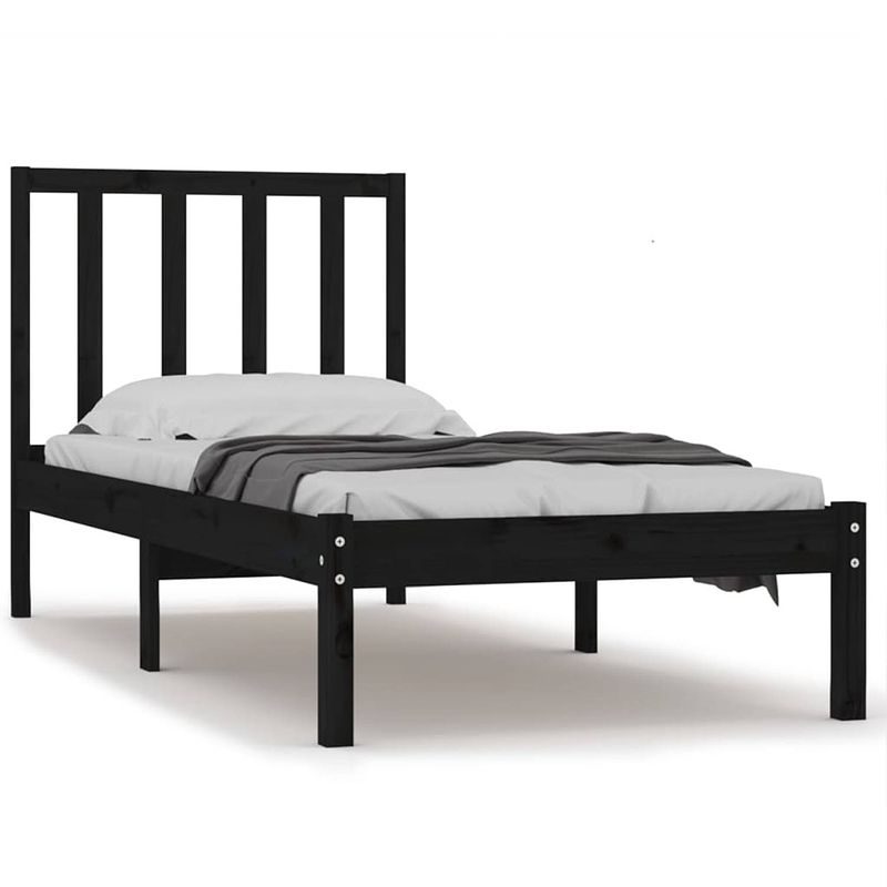 Foto van The living store houten bedframe - bedframe - afmeting- 195.5 x 81 x 100 cm - kleur- zwart - materiaal- massief