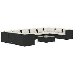 Foto van Vidaxl 11-delige loungeset met kussens poly rattan zwart