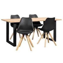 Foto van Eethoek tibor verdal (tafel met 4 stoelen) - zwart - leen bakker