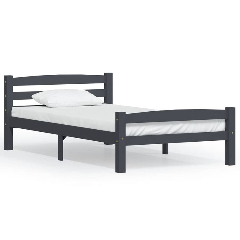 Foto van The living store bedframe - grenenhout - 206 x 96 x 66 cm - donkergrijs