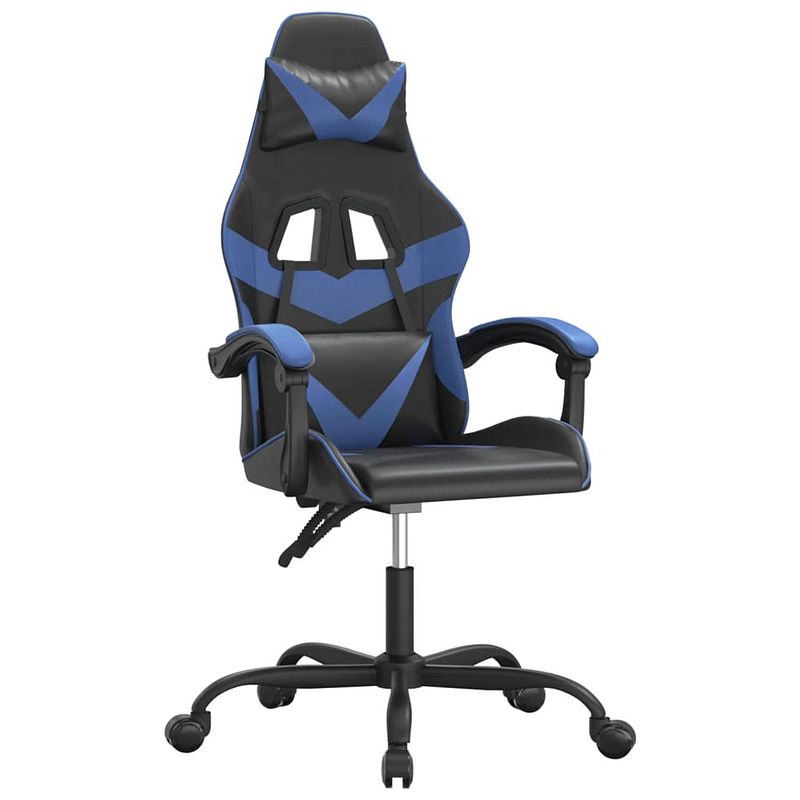 Foto van The living store gamestoel - ergonomisch en verstelbaar - zwart/blauw - 57.5 x 59.5 x (121-131) cm