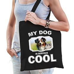 Foto van Katoenen tasje my dog is serious cool zwart - australische herder honden cadeau tas - feest boodschappentassen