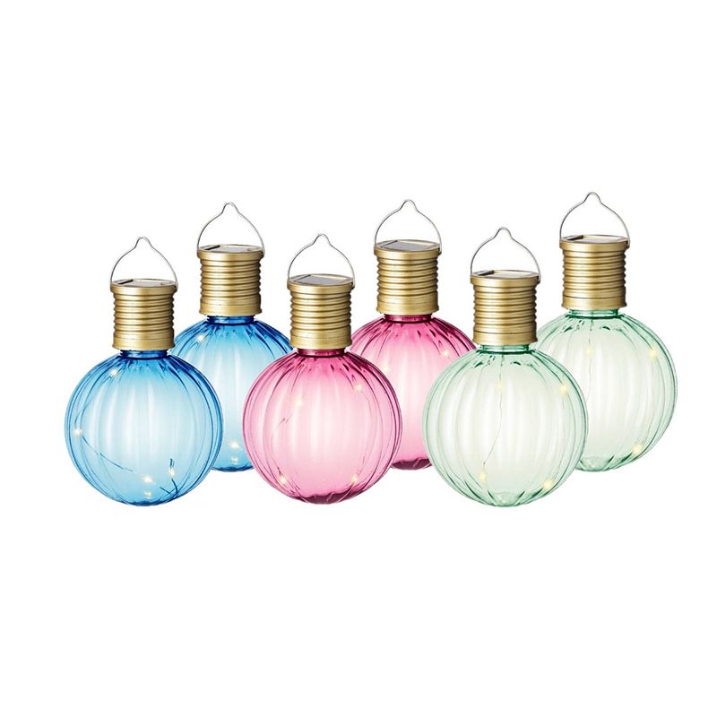 Foto van Set van 9x stuks buiten led roze, blauwe en groene lampion solar verlichting 11 cm - lampionnen