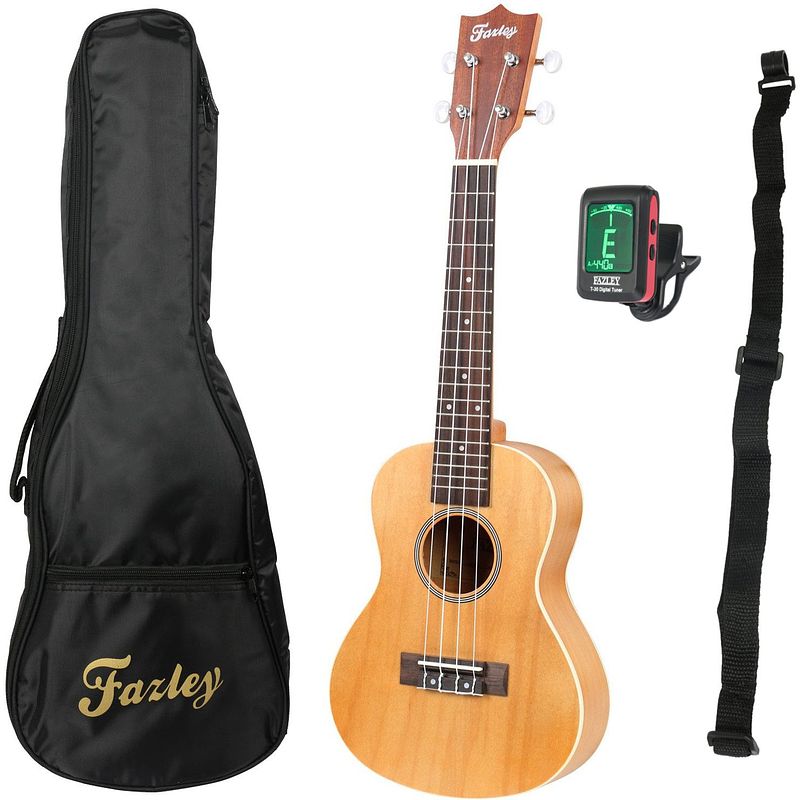 Foto van Fazley fuk118nt concert ukelele + gigbag + draagband + stemapparaat