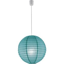 Foto van Led hanglamp - hangverlichting - trion ponton - e27 fitting - rond - mat turquoise - papier