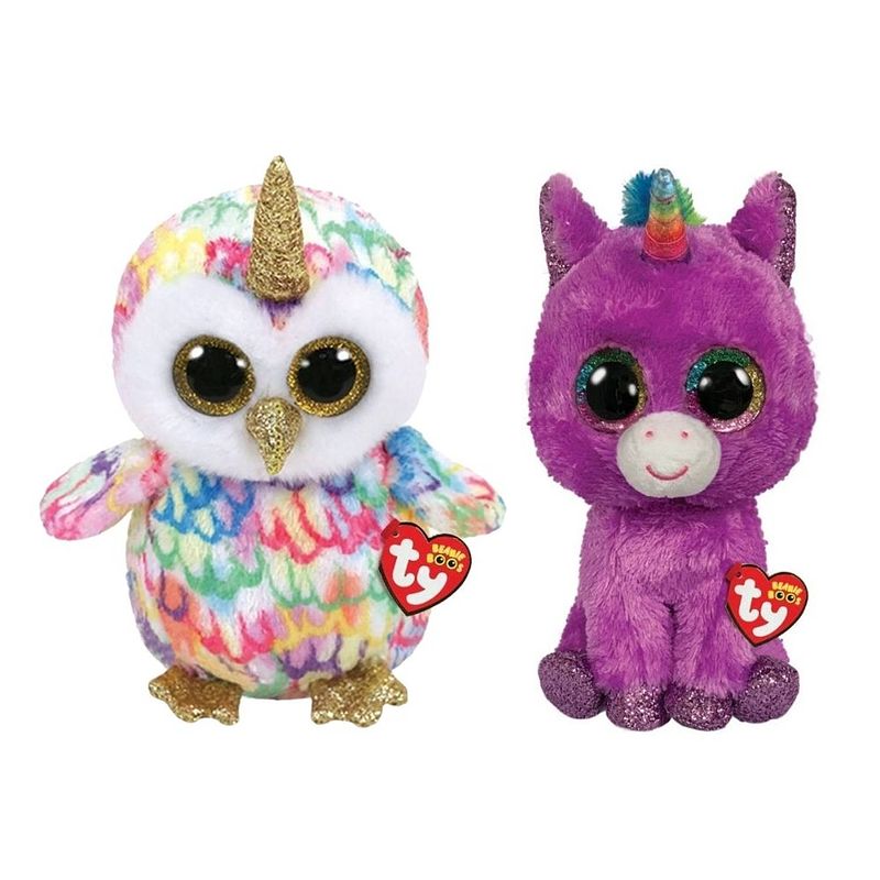 Foto van Ty - knuffel - beanie buddy - enchanted owl & rosette unicorn