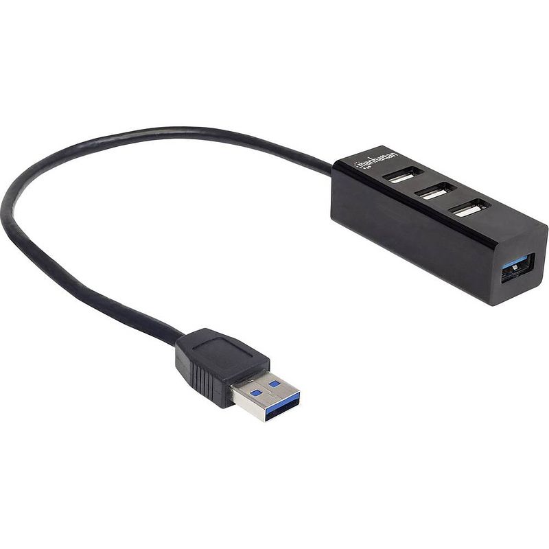 Foto van Manhattan 163828 4 poorten usb 3.2 gen 1-, usb 2.0-combi-hub zwart