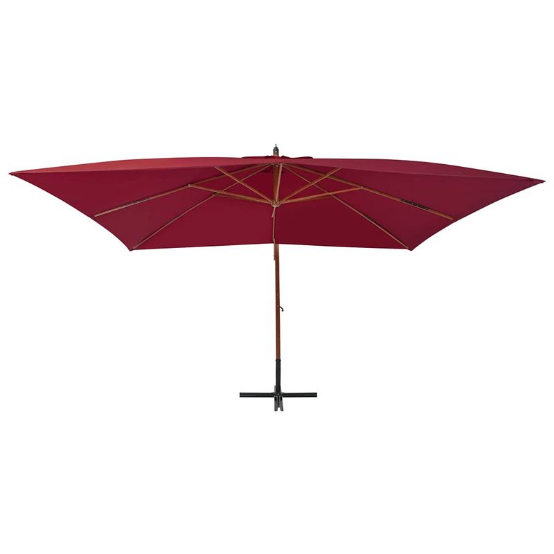 Foto van The living store hangende houten parasol - bordeauxrood - 400x300x285 cm - uv-beschermend polyester - stevige kruisvoet