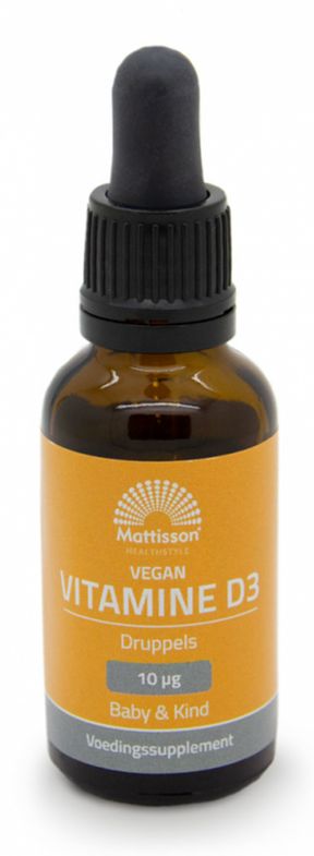 Foto van Mattisson healthstyle vitamine d3 baby&kind vegan druppels