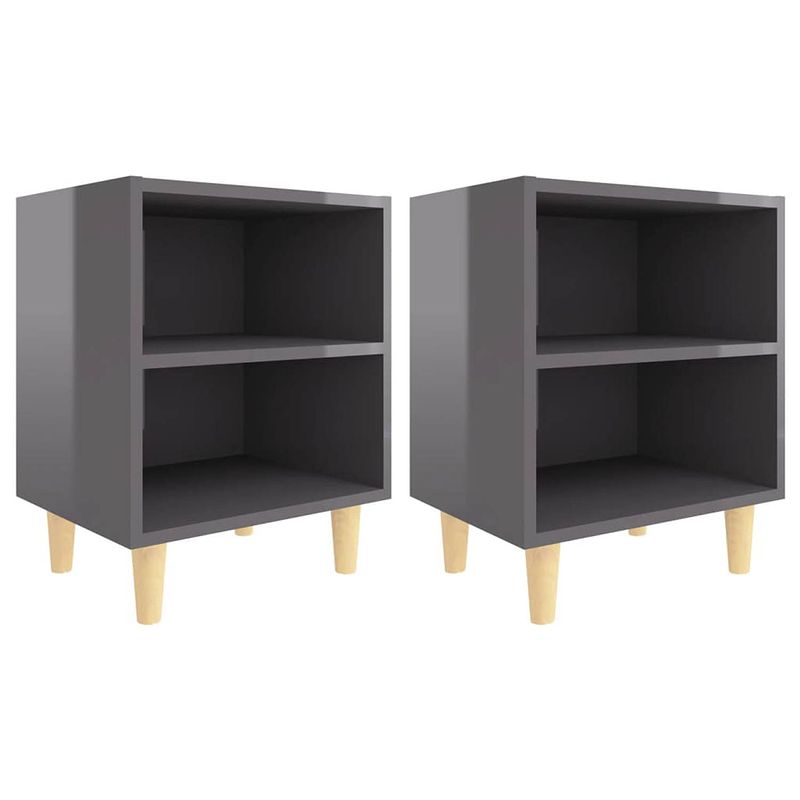 Foto van The living store nachtkastjes - scandinavische stijl - houten poten - 40x30x50 cm - hoogglans grijs