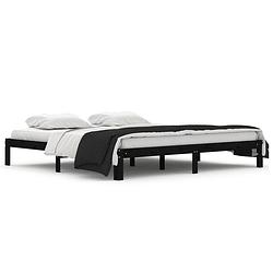 Foto van The living store houten bedframe - zwart - 203.5 x 203.5 x 30 cm - massief grenenhout - multiplex lattenbodem