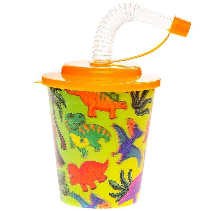 Foto van Decopatent® 12 stuks dinosaurus 3d drink beker met rietje en deksel -