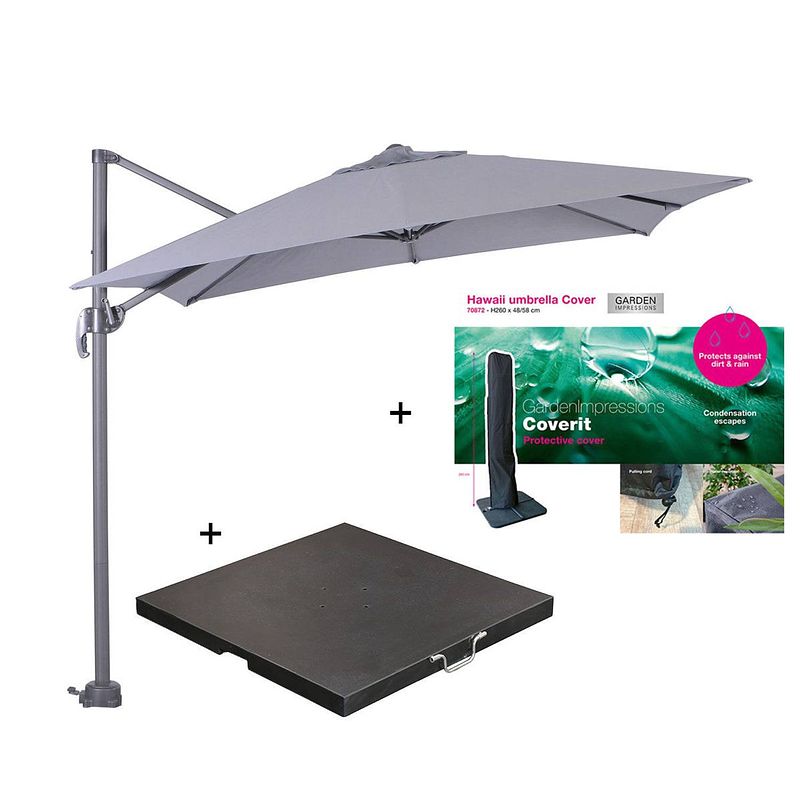 Foto van Garden impressions hawaii zweefparasol s 250x250 - donker grijs/licht grijs met 60 kg parasolvoet en parasolhoes