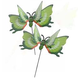 Foto van Set van 3x stuks metalen vlinder groen 11 x 70 cm op steker - tuinbeelden