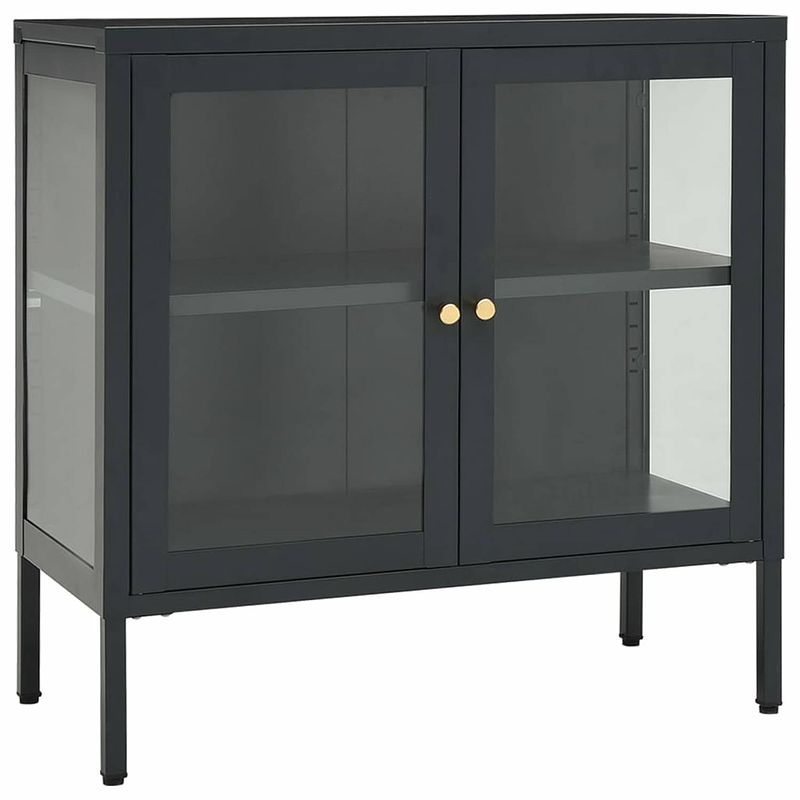 Foto van Vidaxl dressoir 70x35x70 cm staal en glas antracietkleurig