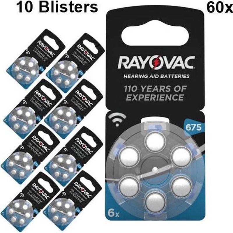 Foto van 60 stuks (10 blisters a 6st) - rayovac akoestische ha675 / 675 / pr44 / zl1 640 mah 1.4v gehoorapparaat batterij