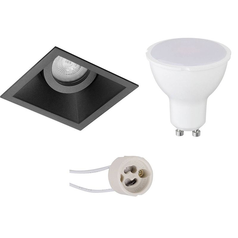 Foto van Led spot set - pragmi zano pro - gu10 fitting - inbouw vierkant - mat zwart - 6w - natuurlijk wit 4200k - kantelbaar -