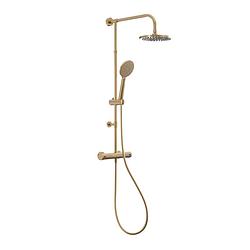 Foto van 4bathroomz® pvd regendouche brushed brass met thermostaatkraan - 25cm