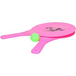 Foto van Summertime beachball set - buitenspeelgoed - fuchsia roze - rackets/batjes en bal - tennis ballenspel - beachballsets