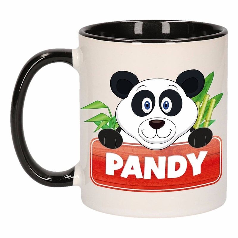 Foto van 1x pandy beker / mok - zwart met wit - 300 ml keramiek - pandabeer bekers