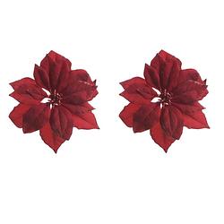 Foto van 2x stuks decoratie bloemen kerstster rood glitter op clip 24 cm - kersthangers