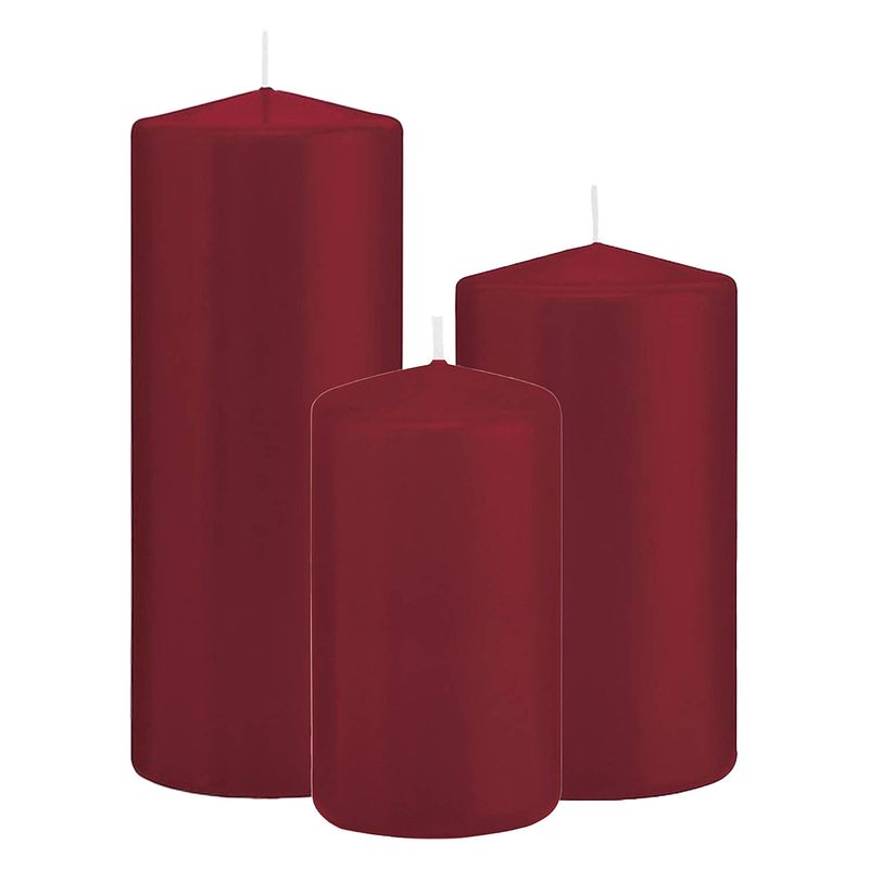 Foto van Stompkaarsen set van 3x stuks bordeaux rood 12-15-20 cm - stompkaarsen