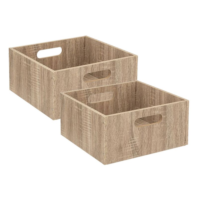 Foto van Set van 2x stuks opbergmand/kastmand 14 liter bruin/naturel van hout 31 x 31 x 15 cm - opbergmanden